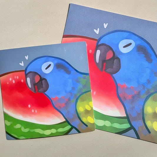 Pionus and Watermelon Mini Print or Vinyl Sticker