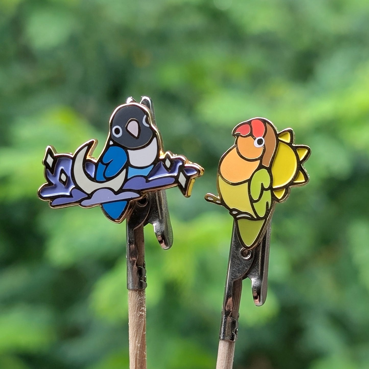 Sun & Moon Lovebirds Enamel Pins