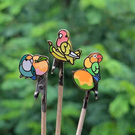 Lovebirds & Fruit Enamel Pins