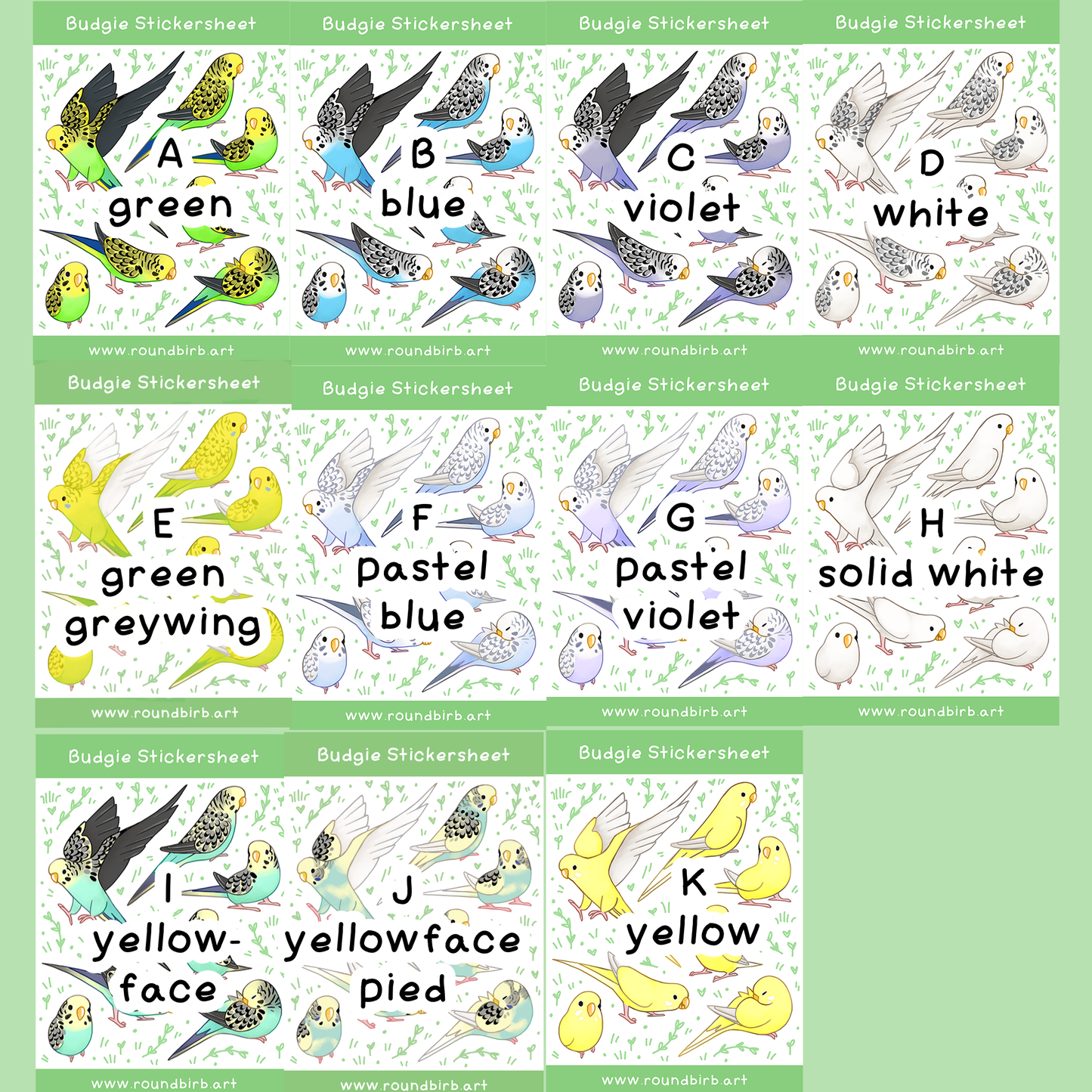 Budgie Washi Stickersheet